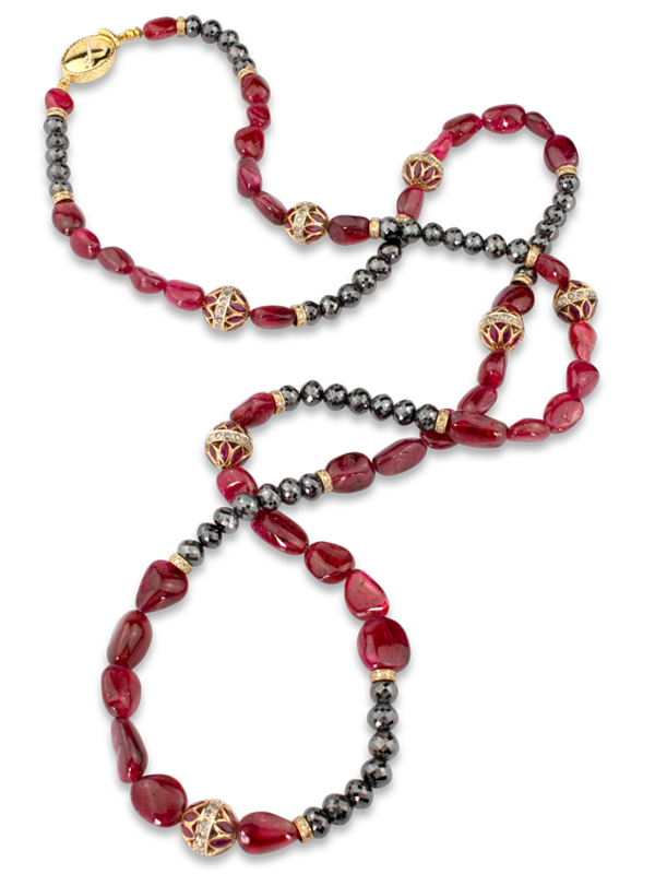 Spinel and Black Diamond Necklace - 40"