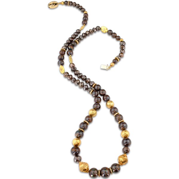 Boulder Opal and Brown Diamond Necklace - 32"
