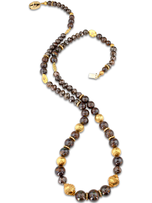 Boulder Opal and Brown Diamond Necklace - 32"