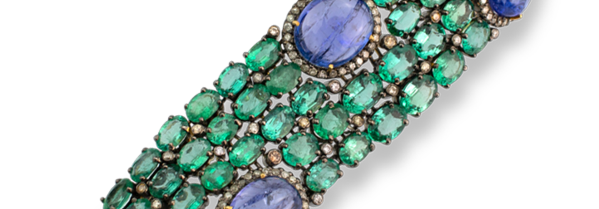 Emerald and Tanzanite in Sterling Silver Bracelet
