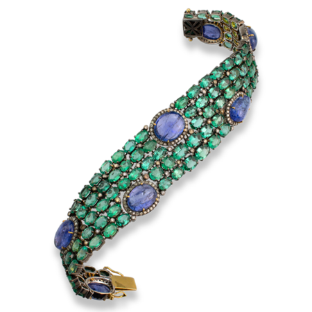 Emerald and Tanzanite in Sterling Silver Bracelet