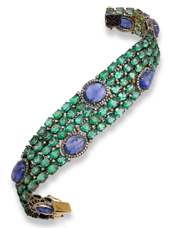 Emerald and Tanzanite in Sterling Silver Bracelet