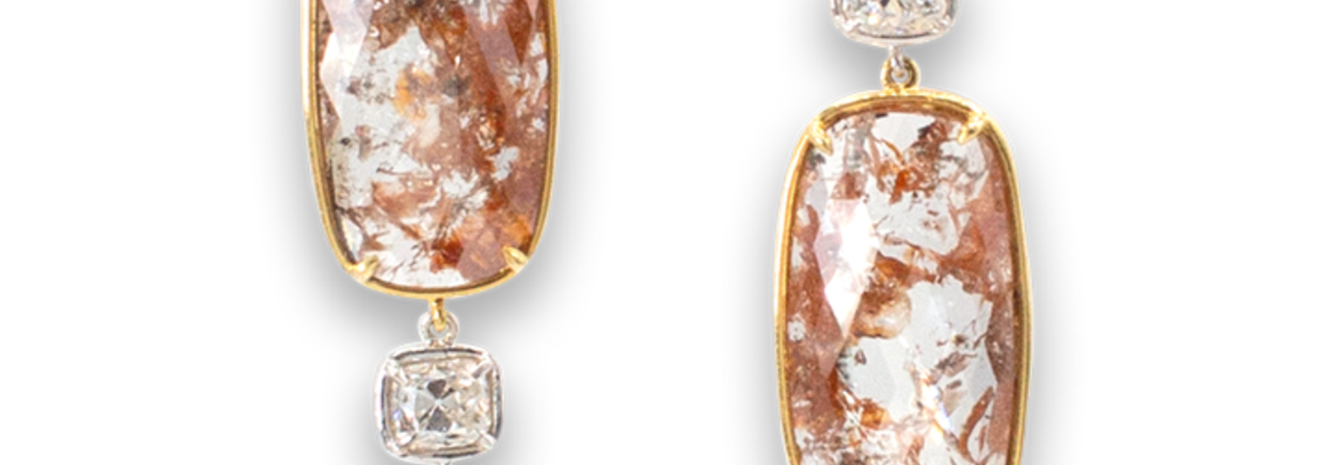 Red Diamond Slice & White Diamond Earrings