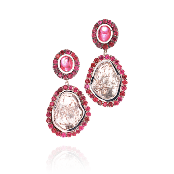 Diamond Slice, Spinel and Ruby Earrings