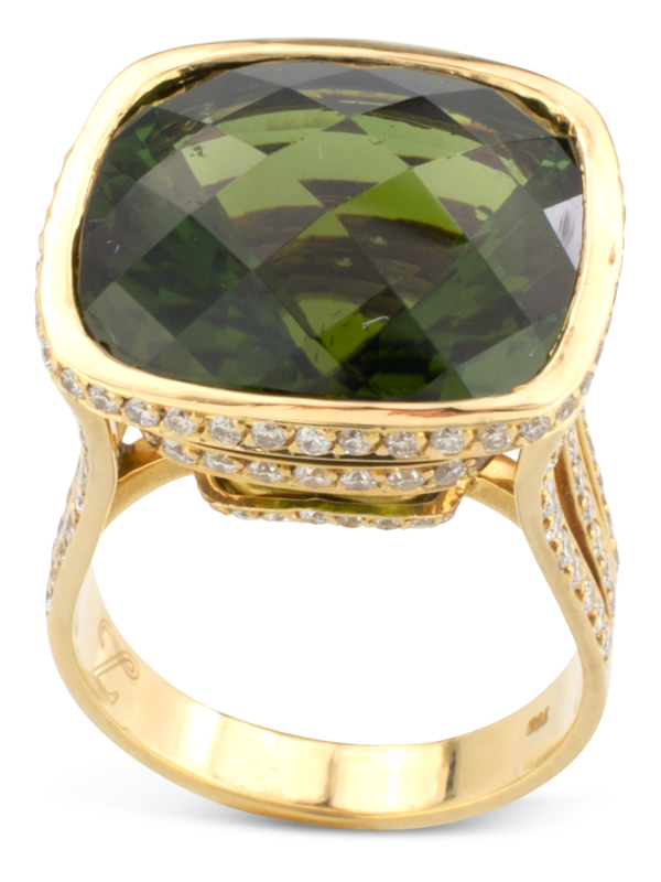 Green Tourmaline, Diamond and 18K Gold Ring