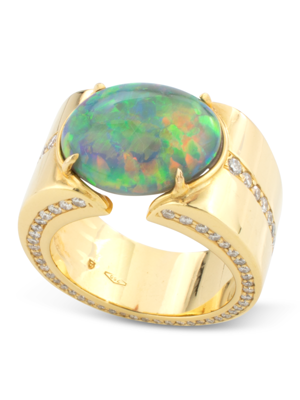 Black Opal & Diamond Cigar Band Ring