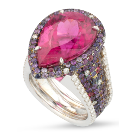 Rubellite, Spinel & Diamond Ring