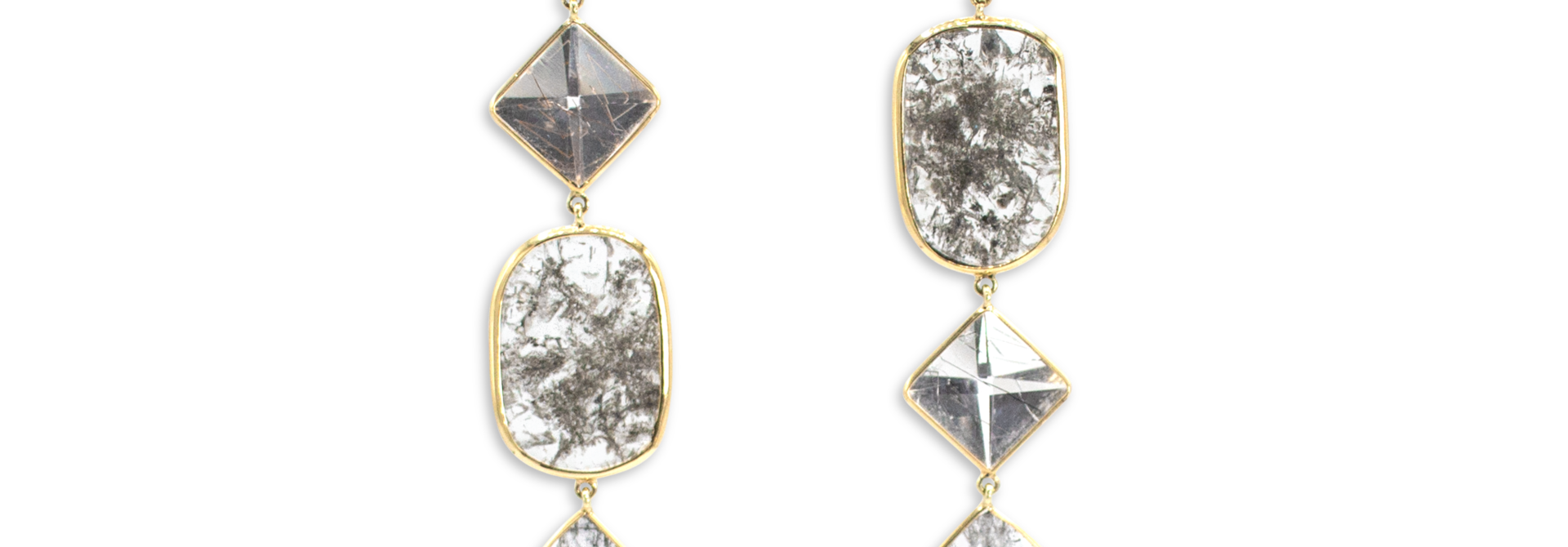 Diamond Slice & Quartz Rutile Earrings