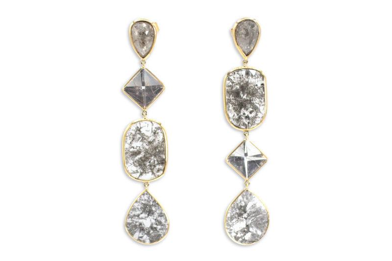 Diamond Slice & Quartz Rutile Earrings