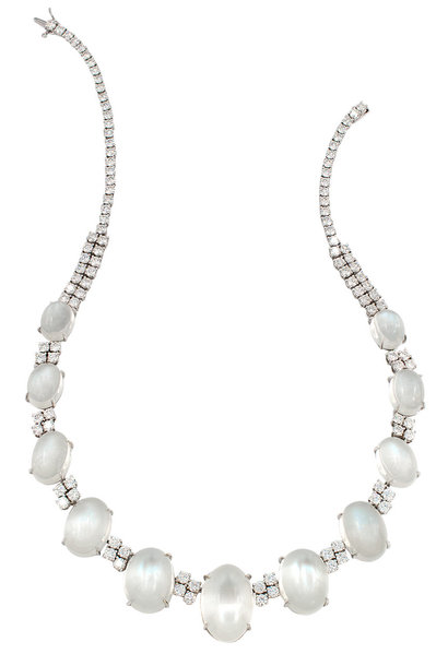 Silver Moonstone and Diamond Necklace
