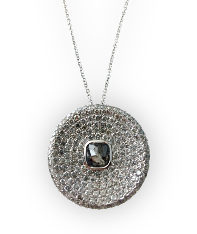 Grey and White Diamond Disc Pendant