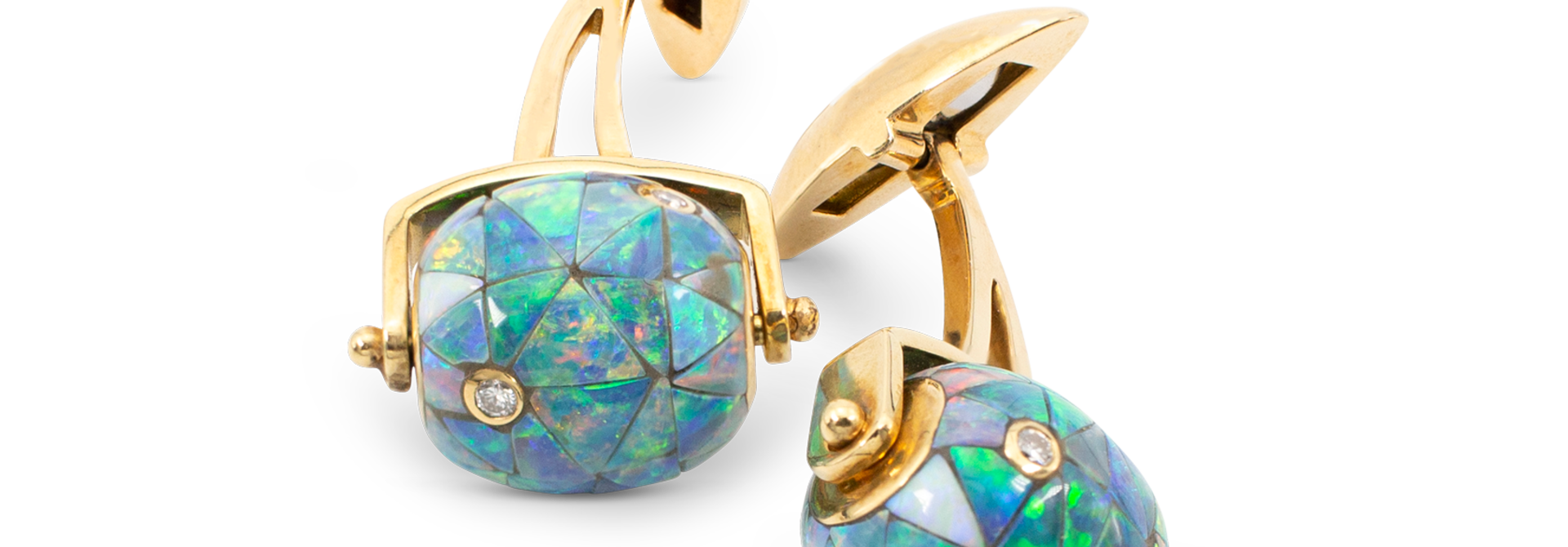 Black Opal Mosaic & Diamond Bead Cufflinks