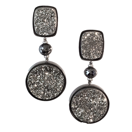 Drusy Quartz and Diamond Earrings
