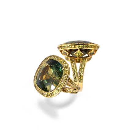 Greenish Yellow-Blue Sapphire Ring