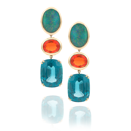 Black Opal, Fire Opal & Apatite Earrings