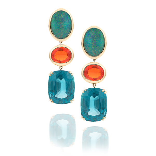 Forest Black Opal, Fire Opal & Apatite Earrings