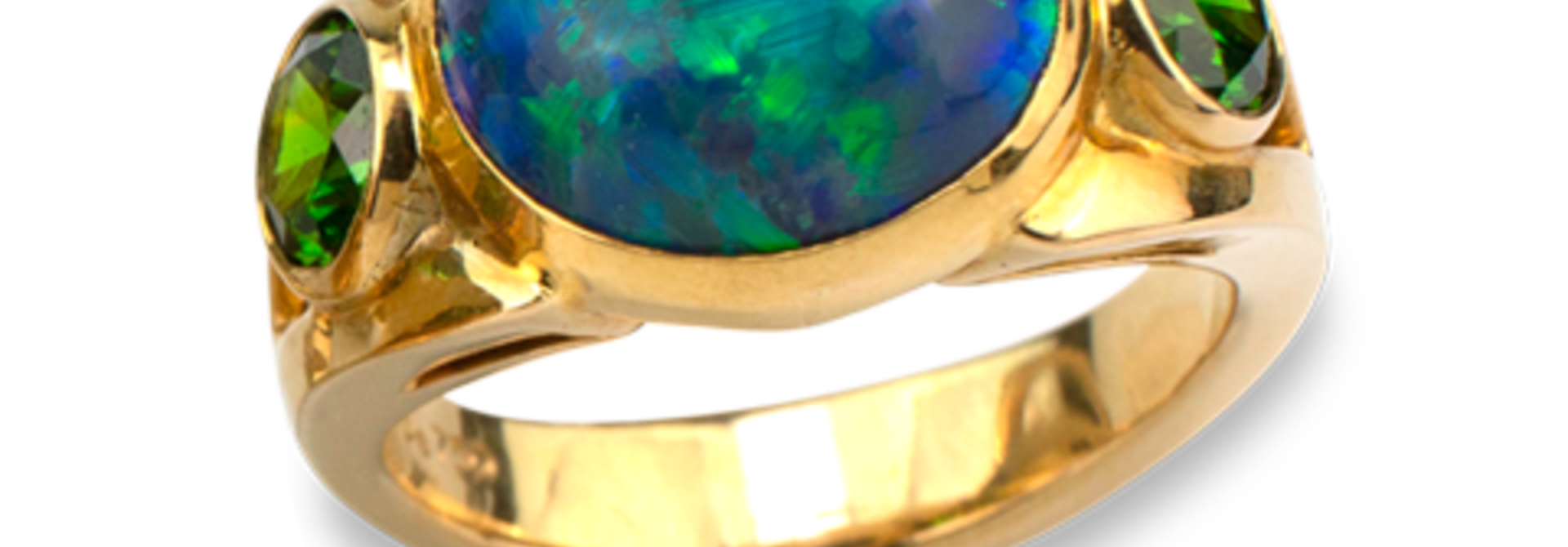 Black Opal & Russian Demantoid Garnet Ring