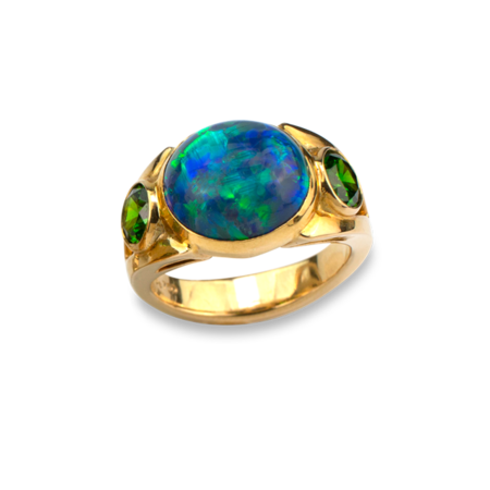 Black Opal & Russian Demantoid Garnet Ring