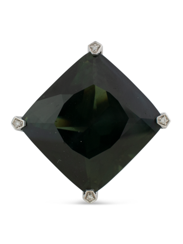 Dark Green Sapphire & Diamond Ring
