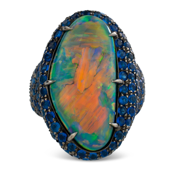 Black Opal and Hauynite Ring