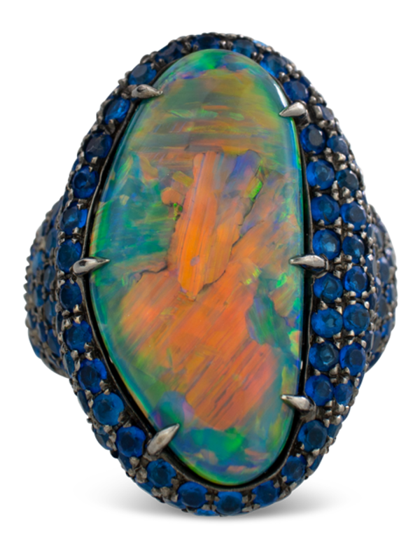 Black Opal and Hauynite Ring