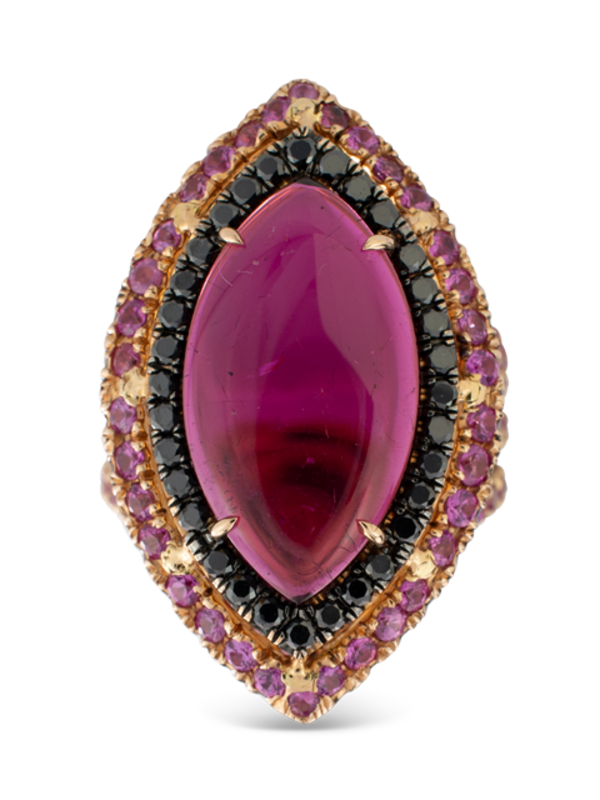 Rubelite and Black Diamond Ring