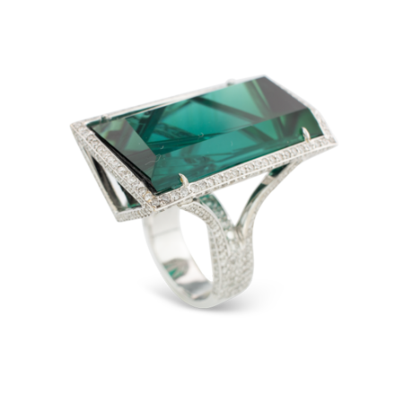 Indicolite Tourmaline & Diamond Ring