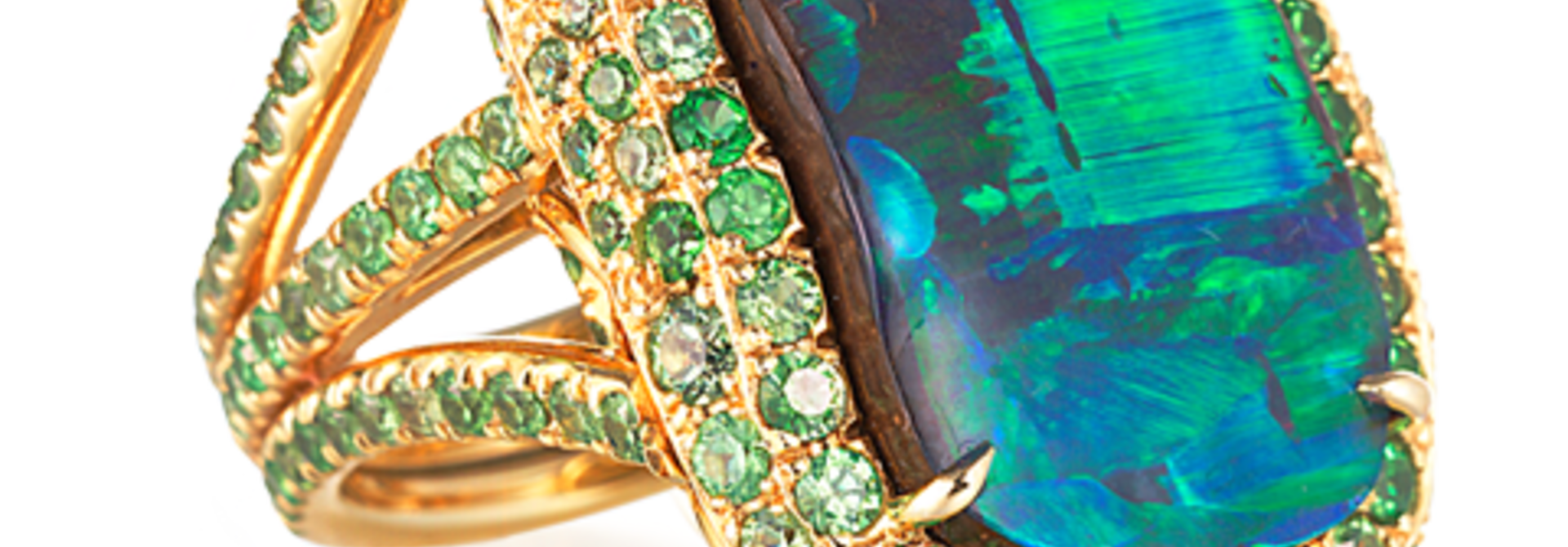 Boulder Opal and Demantoid Garnet Ring