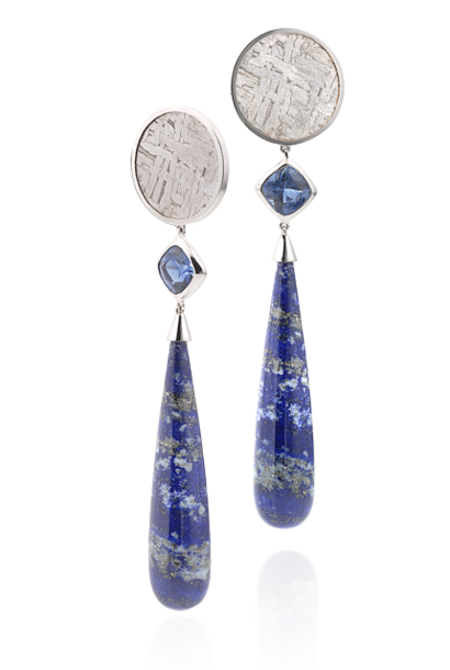 Lapis, Kyanite & Meteorite Earrings