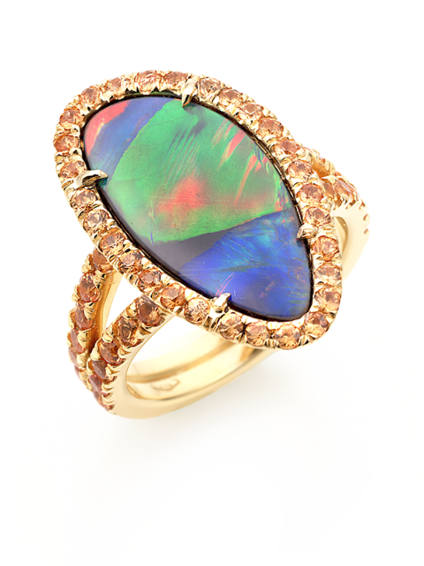Black Opal & Orange Sapphire Ring