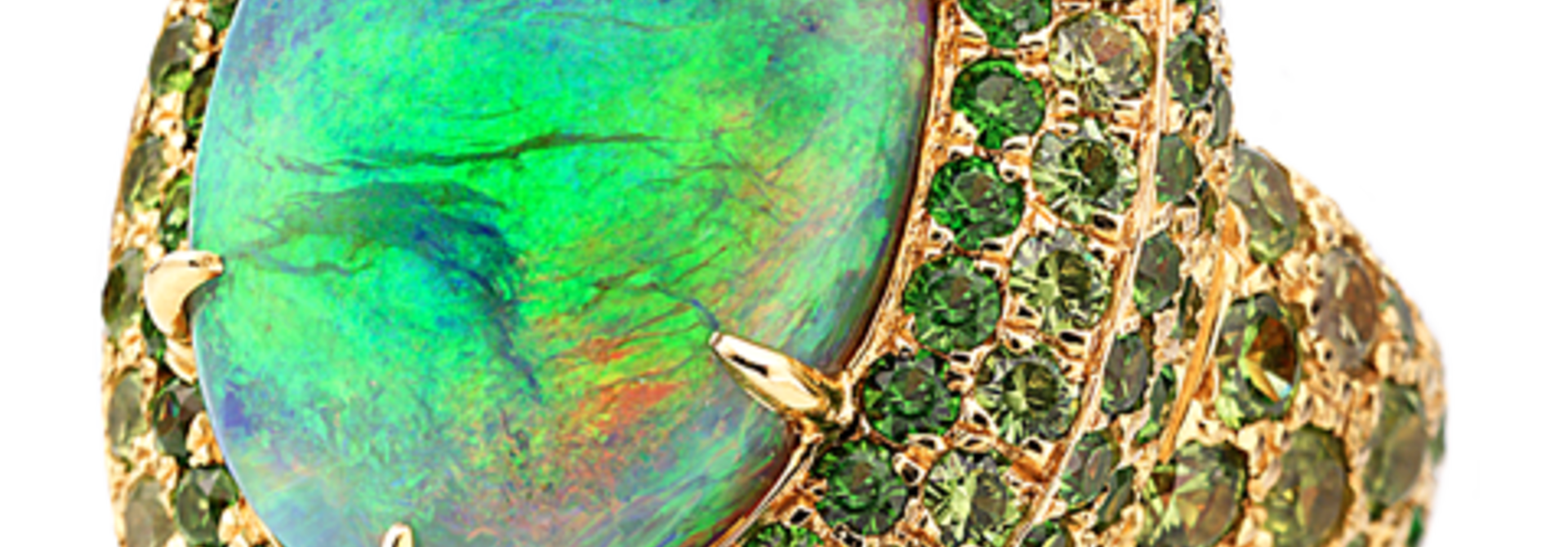 Crystal Opal & Demantoid Garnet Ring