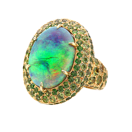 Crystal Opal & Demantoid Garnet Ring