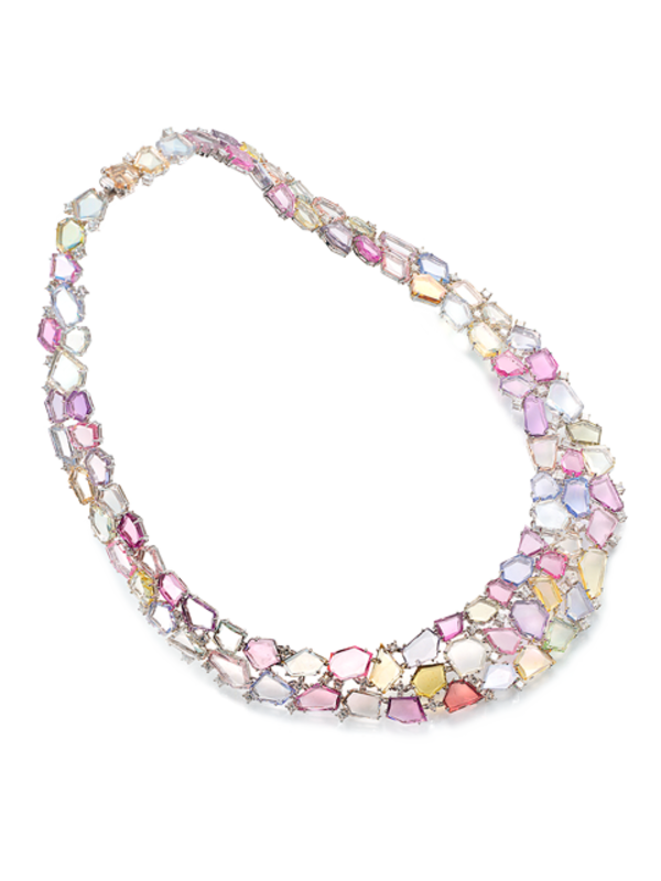 Flat-Cut Multi-Color Sapphire Collar Necklace