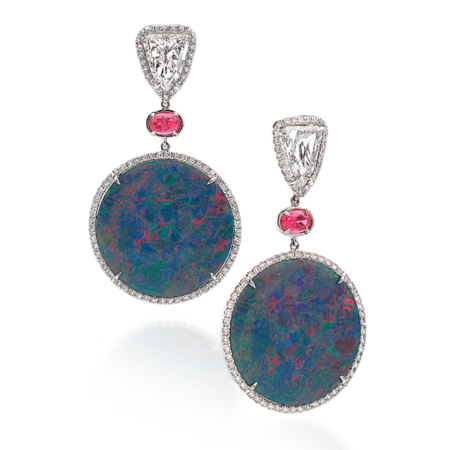 Black Opal Disc, Spinel & Diamond Earrings