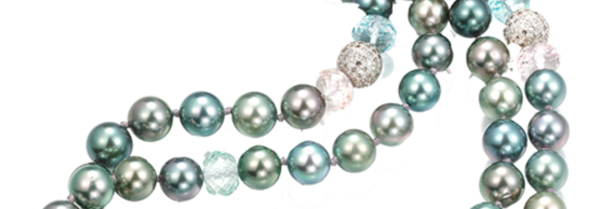 Tahitian Pearl, Aquamarine, Beryl & Morganite Necklace - 45"