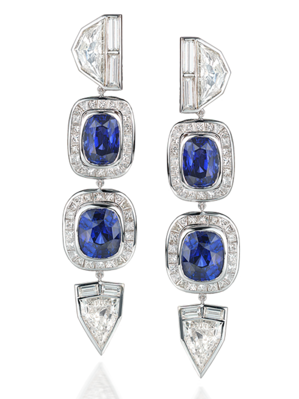 Fancy-Cut Diamond & Blue Sapphire Earrings