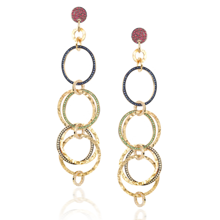 Multi Link Gold & Colored Stone Earrings