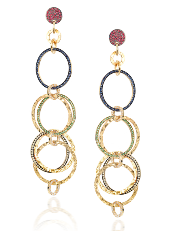 Multi Link Gold & Colored Stone Earrings