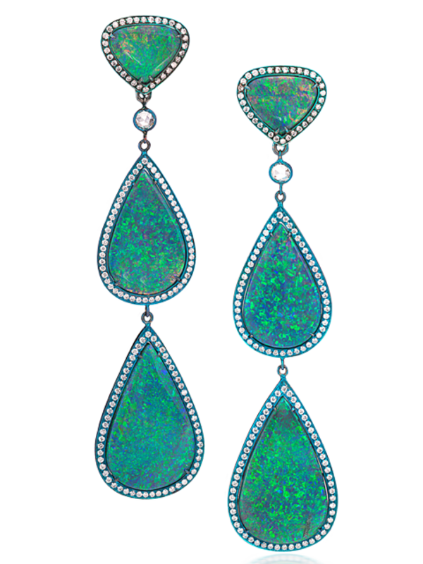 Hammered Disc & Opal Array Drop Earrings