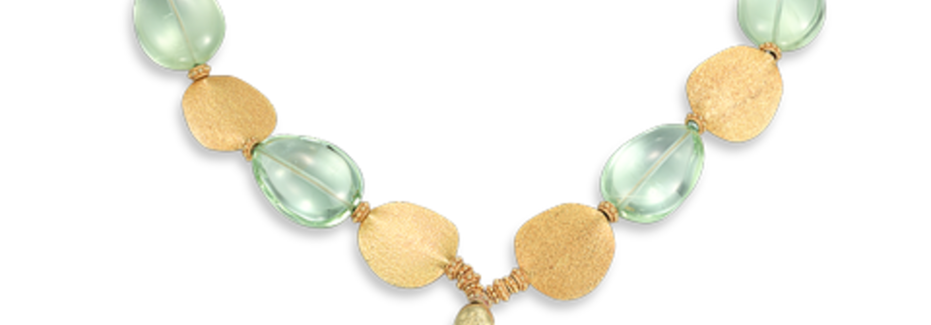 Pale Green Aquamarine & Gold Pendant Necklace
