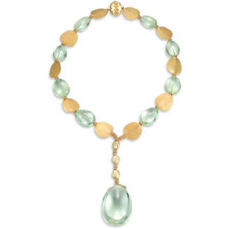 Pale Green Aquamarine & Gold Pendant  Necklace