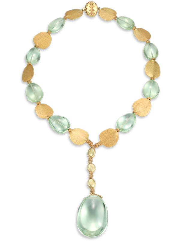 Pale Green Aquamarine & Gold Pendant  Necklace