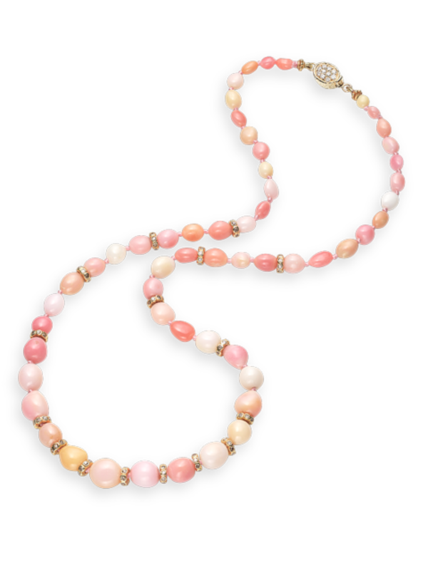 Conch Pearl, Gold and Diamond Necklace