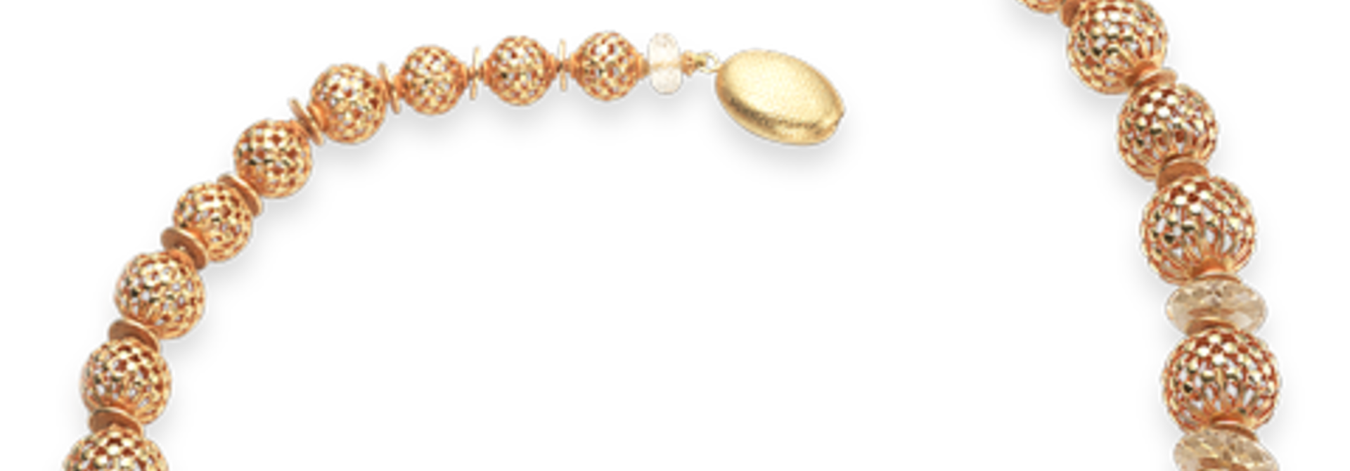 Openwork Gold Beads & Citrine Necklace - 22"