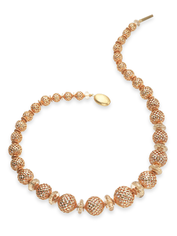 Openwork Gold Beads & Citrine Necklace - 22"