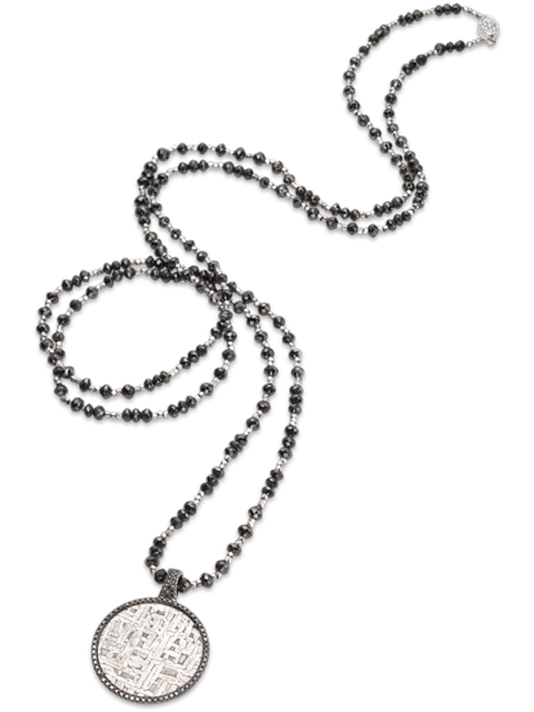 Black Diamond, Meteorite & 18k White Gold Necklace - 46"