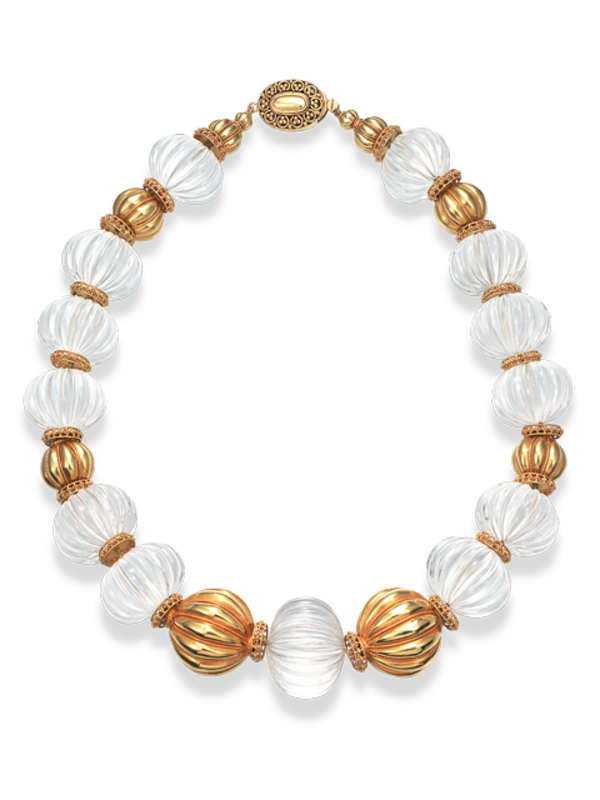 Carved Crystal & Gold Necklace -  17"