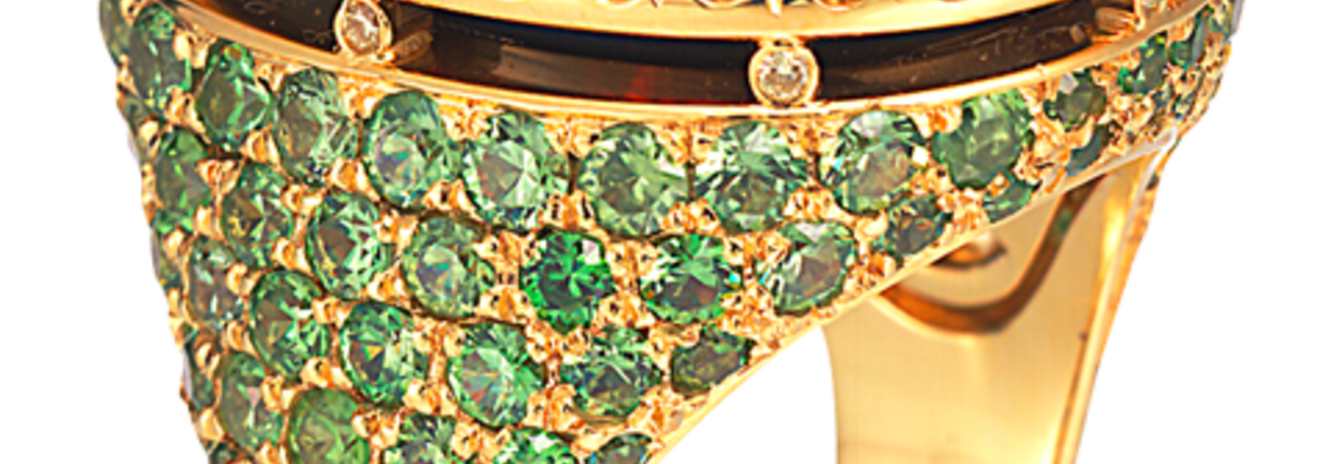 Black Opal, Demantoid Garnet & Yellow Diamond Ring
