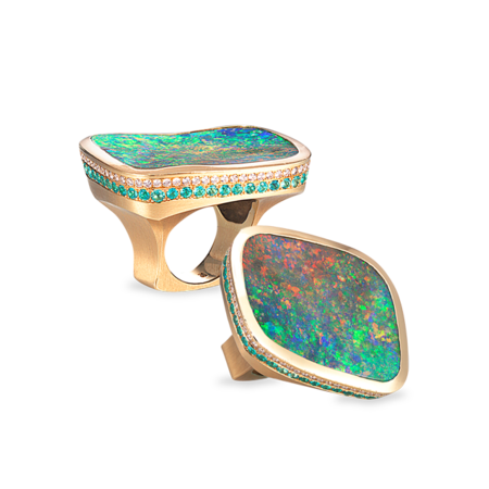 Boulder Opal Ring with Paraiba and Diamond Pave