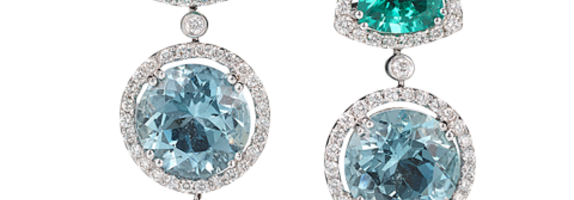 Diamond, Blue-Green Tourmaline, Aquamarine & South Sea Pearl Earrings